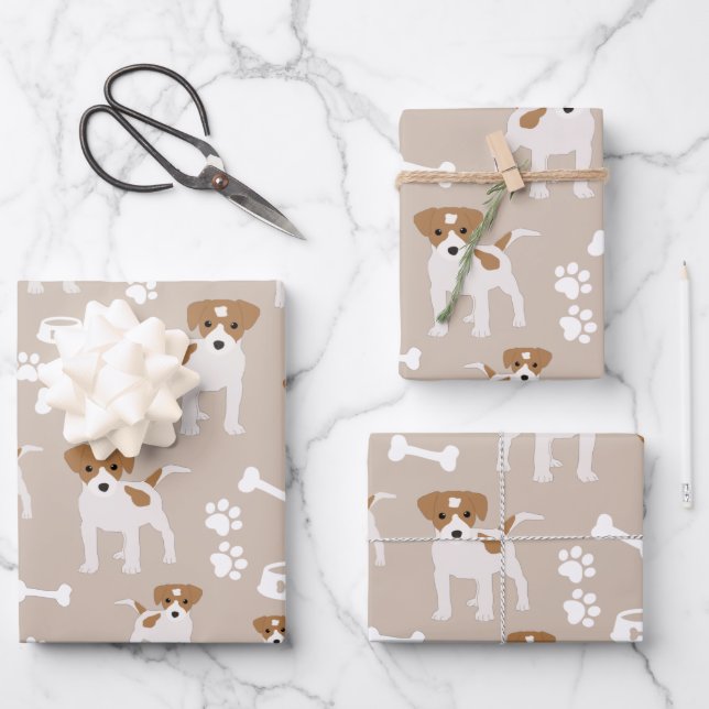 Niedlicher Hund Welpe Paw Druckmuster Geschenkpapier Set (Vorderseite)