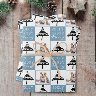 Niedlicher Hund Welpe Pet Foto Blauer Weihnachtsba Geschenkpapier Set