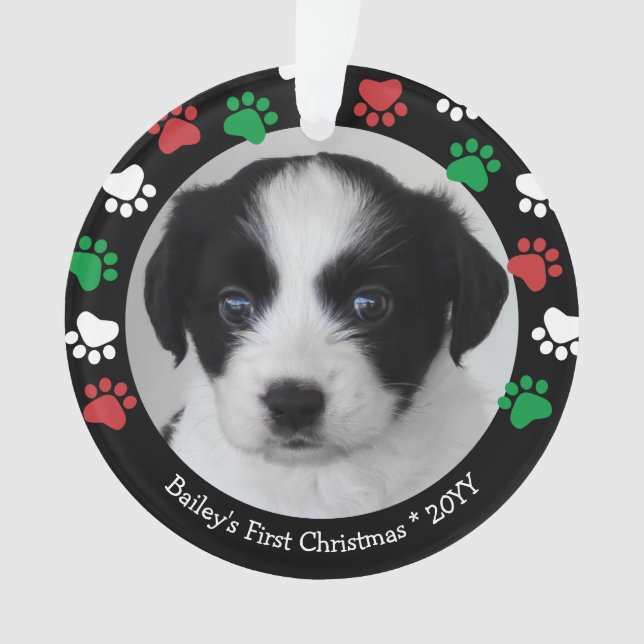 Niedlicher Hund Welpen Erster Weihnachtsaufdruck R Ornament (Vorderseite)