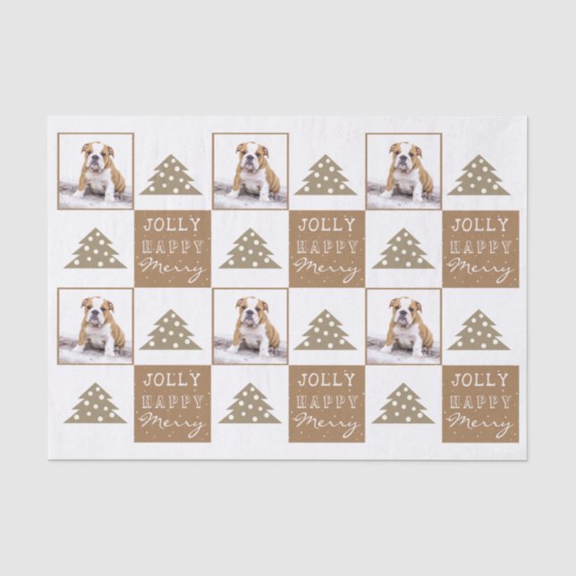Niedlicher Hund Welpen Typografie Weihnachtsbaum F Seidenpapier (Vorderseite)