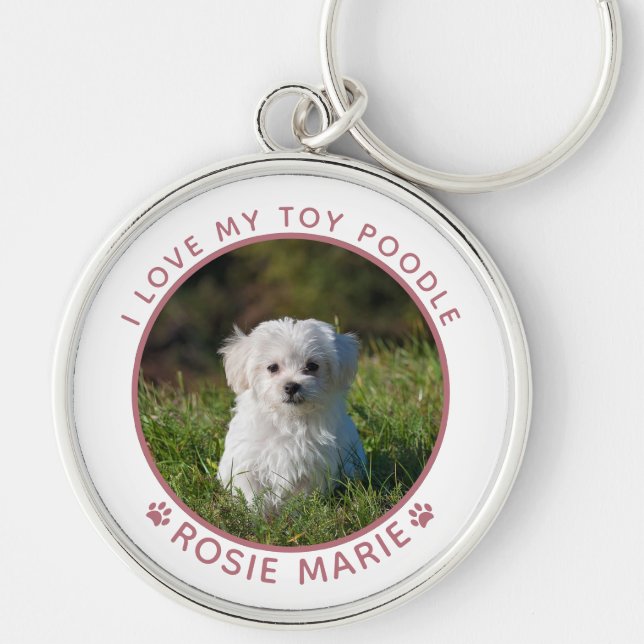 Niedlicher Hunde Foto Name Rosa Farbe Drucke Perso Schlüsselanhänger (Vorne)