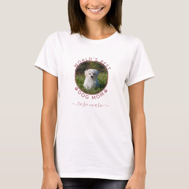 Niedlicher Hunde Foto Name Rosa Farbe Drucke Perso T-Shirt (Vorderseite)
