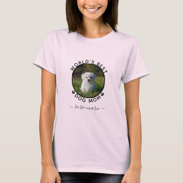 Niedlicher Hunde Foto Name Schwarze Paw Prints Per T-Shirt (Vorderseite)