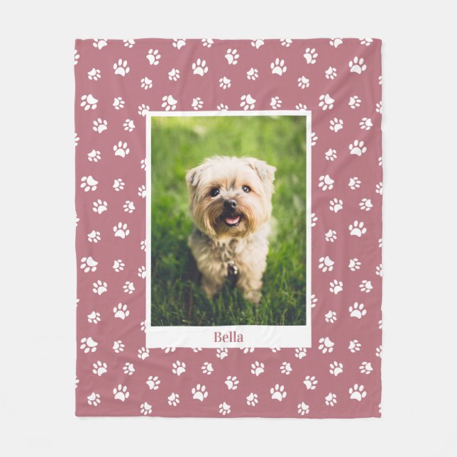 Niedlicher Hunde Foto Name White Paw Drucke Rose G Fleecedecke (Vorderseite)
