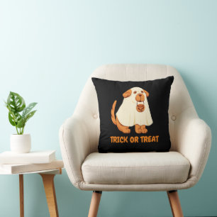 Niedlicher Hunde Ghost Trick oder behandeln Orange Kissen