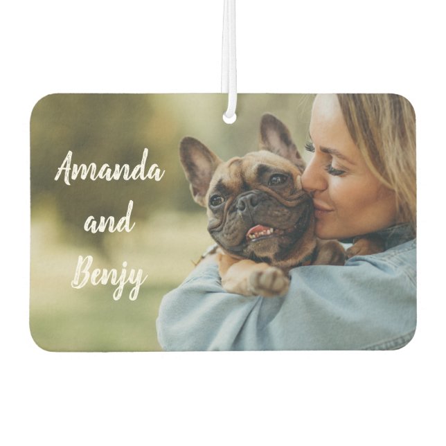Niedlicher Hundebesitzer personalisiert Autolufterfrischer (Vorderseite)