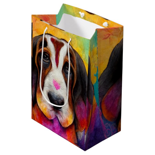Niedlicher Hundebeutel Mittlere Geschenktüte (Vorderseite Schrägansicht)