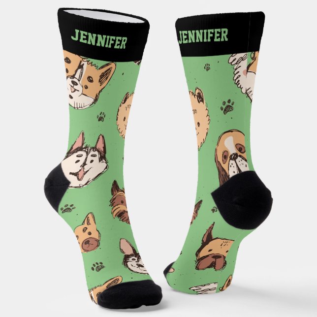 Niedlicher Hundehandskizze Doodle Muster Hundeschl Socken (Gewinkelt)