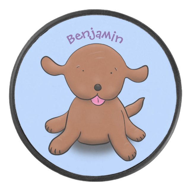 Niedlicher Hundehund - blauer Cartoon Eishockey Puck (Vorderseite)