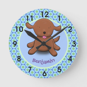 Niedlicher Hundehund blauer Cartoon Illustrationsr Runde Wanduhr