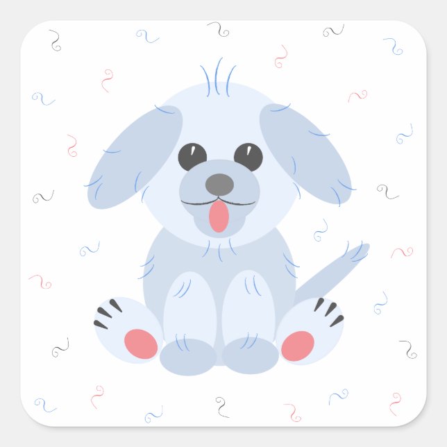 Niedlicher Hundehund-Cartoon, einfach rosa Pastell Quadratischer Aufkleber (Vorderseite)
