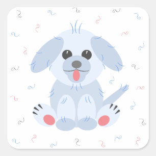 Niedlicher Hundehund-Cartoon, einfach rosa Pastell Quadratischer Aufkleber