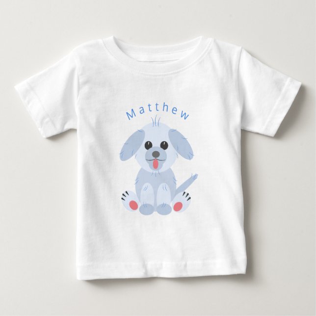 Niedlicher Hundehund-Cartoon Personalisiert rosa P Baby T-shirt (Vorderseite)