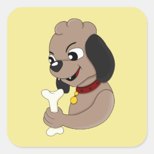 Niedlicher Hundehund Cartoon Vierkantaufkleber Quadratischer Aufkleber