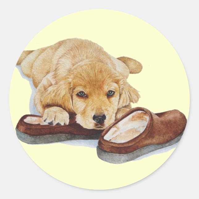 niedlicher Hundehund mit Goldhündchen Runder Aufkleber (Vorderseite)