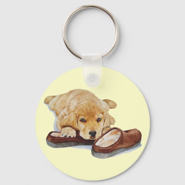 niedlicher Hundehund mit Goldhündchen Schlüsselanhänger (Vorderseite)