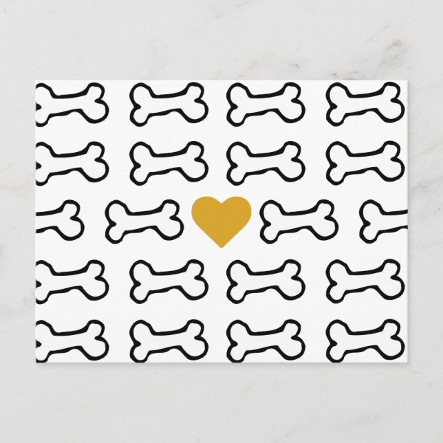 Niedlicher Hundeknochen mit Goldenem Herzen Postkarte (Vorderseite)