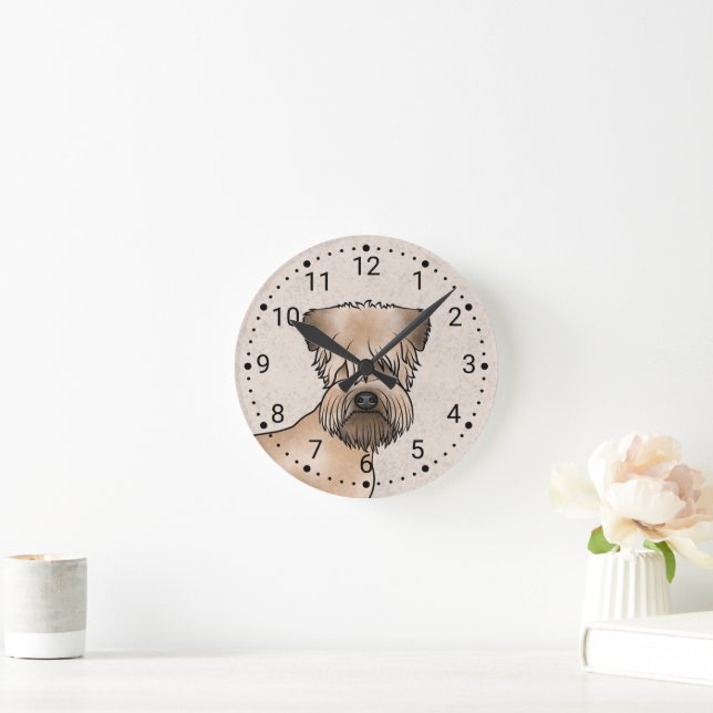 Niedlicher Hundekopf auf Beige mit weichem Rad Runde Wanduhr (Zuhause)