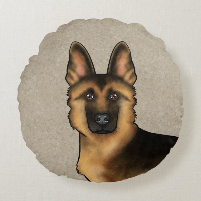 Niedlicher Hundekopf Beige Rundes Kissen (Vorderseite)
