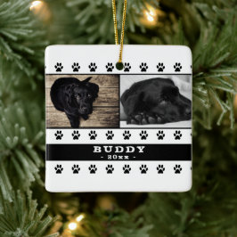 Niedlicher Hundepaw 2 Foto Collage Weihnachts-Keep Keramikornament