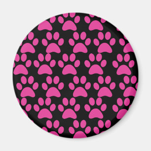 Niedlicher Hundepaw druckt Hot Pink Black Magnet