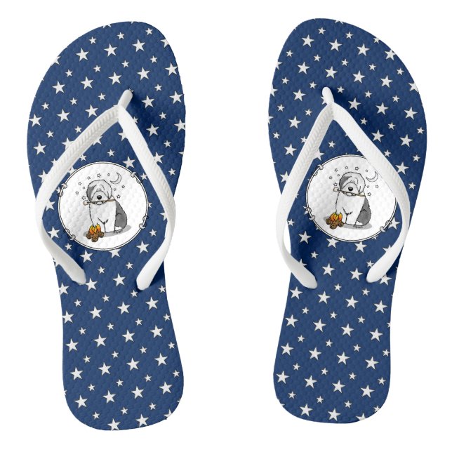 Niedlicher Hundeschlittencamper Alte Englische Sch Flip Flops (Fußbett)