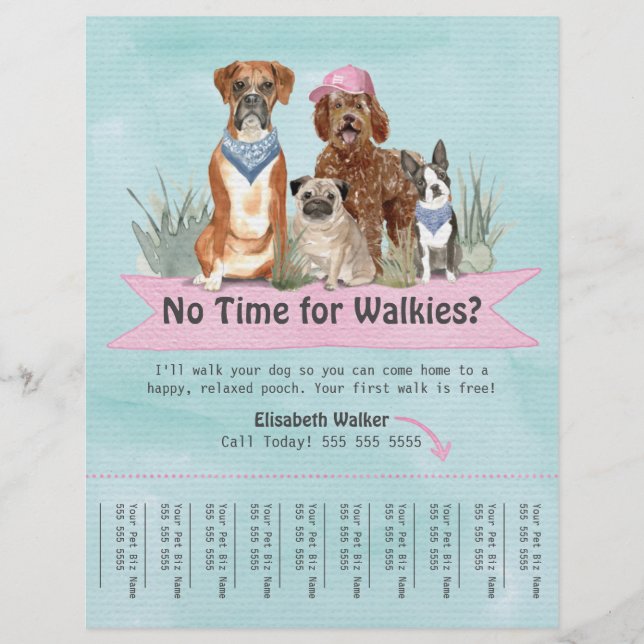 Niedlicher Hundeschwalker Flyer Reißblech Rosa Ban (Vorne)