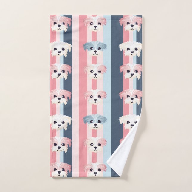 Niedlicher Hundestreifen Rosa und Blau Badhandtuch Set (Handtuch)