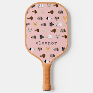 Niedlicher Hundewinkel Rosa Personalisierter Name Pickleball Schläger