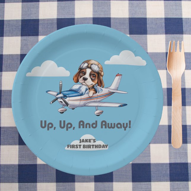 Niedlicher Hundspilot und Cessna Flugzeug, Reisen, Pappteller (Von Creator hochgeladen)