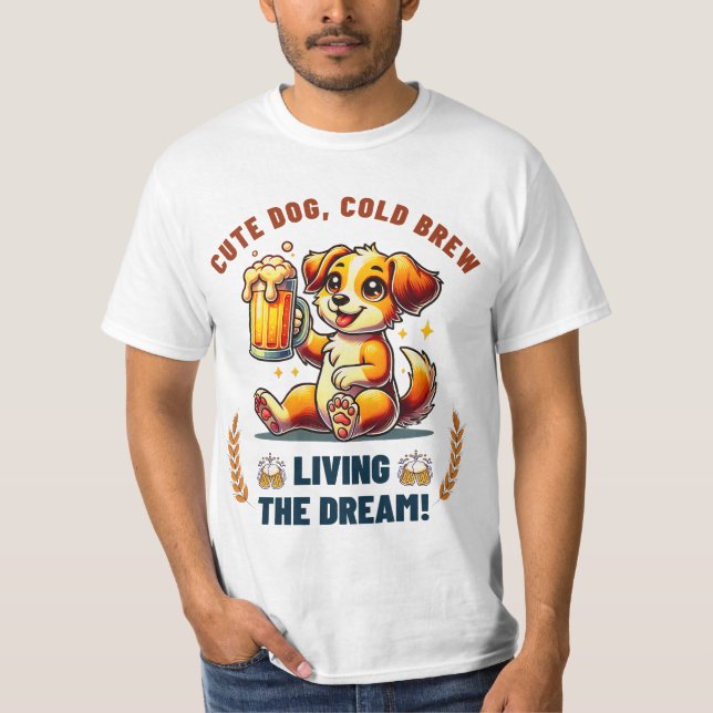 Niedlicher Hundtrinke Bier T-Shirt (Vorderseite)