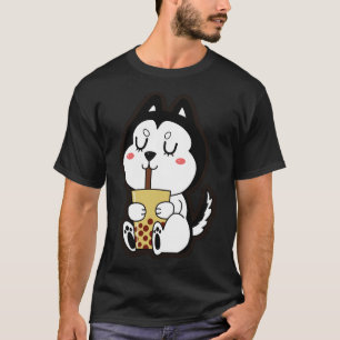 Niedlicher Husky Hund trinkt Kaffee Nr. T-Shirt