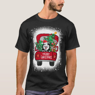 Niedlicher Husky Red Truck Frohe Weihnachten geble T-Shirt