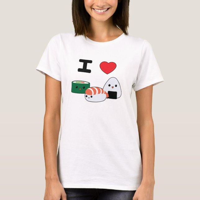 Niedlicher i-Liebe-Sushi-T - Shirt (Vorderseite)