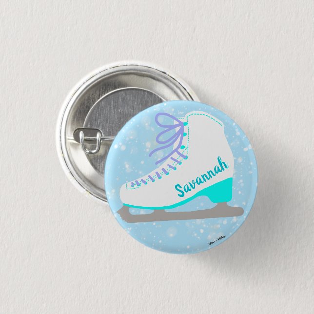 Niedlicher Ice Skate Blau Personalisiert Abbildung Button (Vorne & Hinten)
