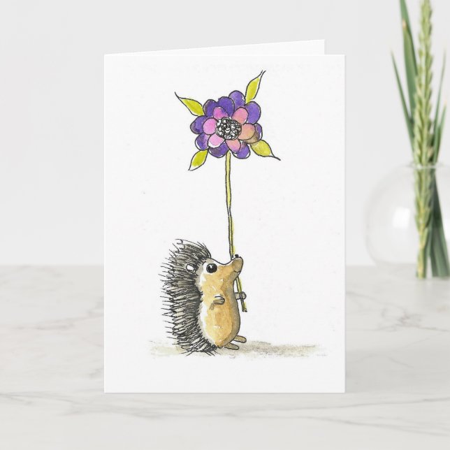 Niedlicher Igel Art, Tinte und Aquarelldruck Karte (Vorderseite)