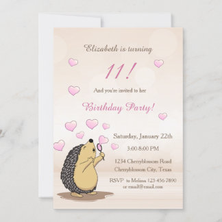 Niedlicher Igel Autmn Girl's Birthday Einladung