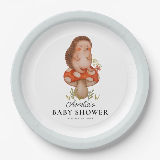 Niedlicher Igel Blue Baby Dusche Pappteller (Vorderseite)