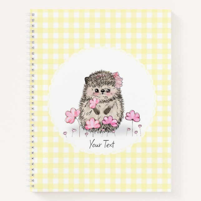 Niedlicher Igel Blume Gelbes Muster Notizbuch (Vorderseite)