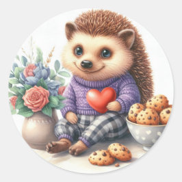 Niedlicher Igel Blumenkochtopf Valentine Runder Aufkleber