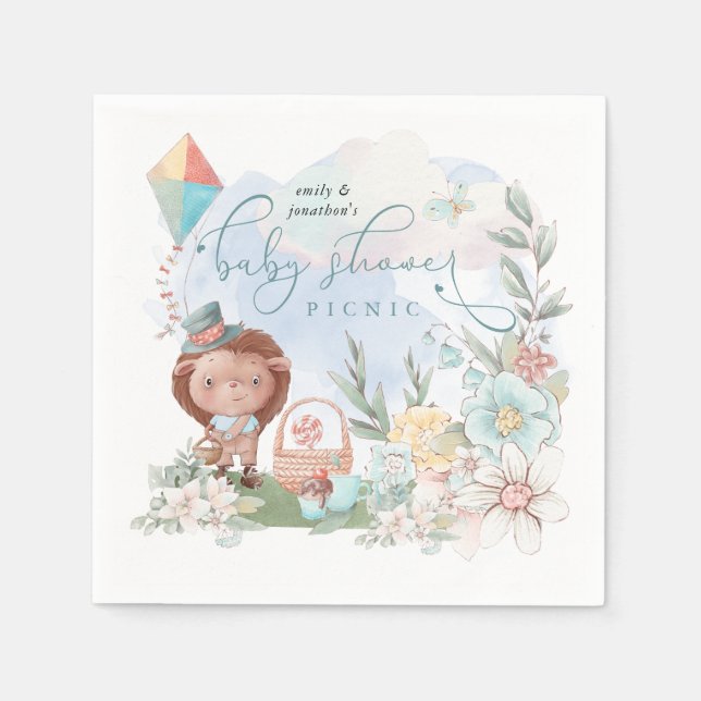 Niedlicher Igel Blumennatur Kinderdusche Picnic Serviette (Vorderseite)