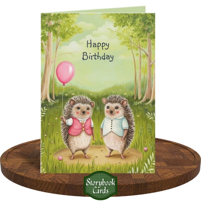 Niedlicher Igel Couple Forest Painting Geburtstag Karte (Von Creator hochgeladen)