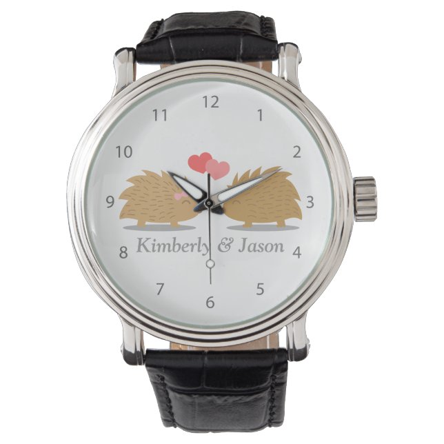 Niedlicher Igel Couple in Liebe Armbanduhr (Vorderseite)