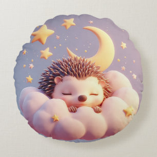 Niedlicher Igel, der auf einer Wolke schläft Rundes Kissen