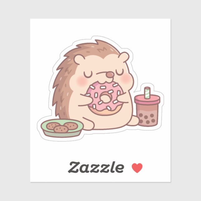 Niedlicher Igel, der Donut-Kekse und Boba-Tee isst Aufkleber (Blatt)