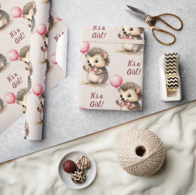 Niedlicher Igel Eine Girl-Babydusche Geschenkpapier (Kunsthandwerk)