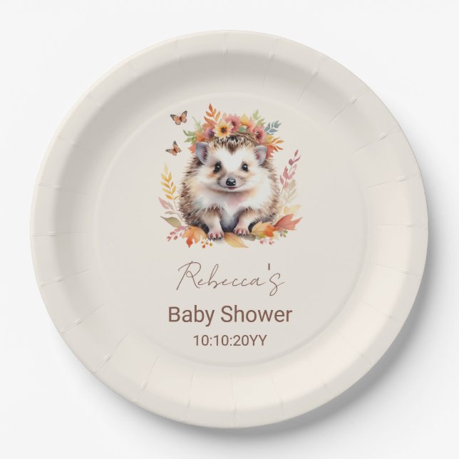Niedlicher Igel Fall Woodland Kinderdusche Pappteller (Vorderseite)