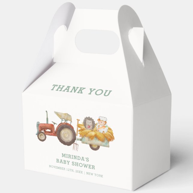 Niedlicher Igel Farm Traktor Babydusche Geschenkschachtel (Rückseite)