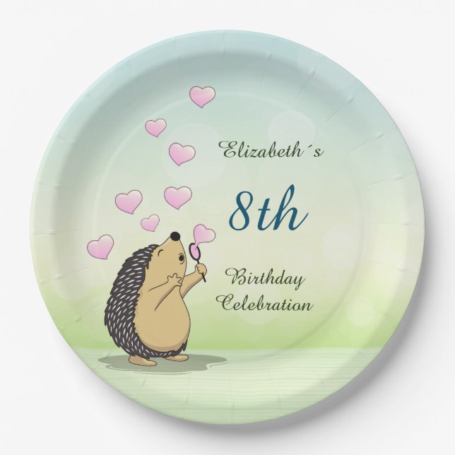 Niedlicher Igel Girl's Birthday Pappteller (Vorderseite)