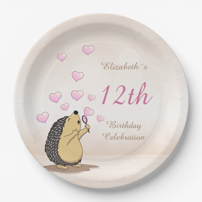 Niedlicher Igel Girl's Birthday Pappteller (Vorderseite)